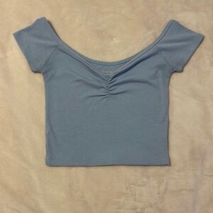 American Eagle Light Blue Off-Shoulder Cropped Shirt